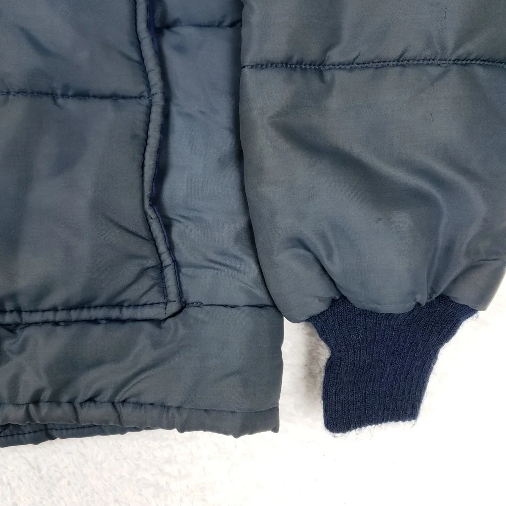 Vintage Horizon Sportswear Navy Puffer Jacket Continuous Rolling Safety 1st L